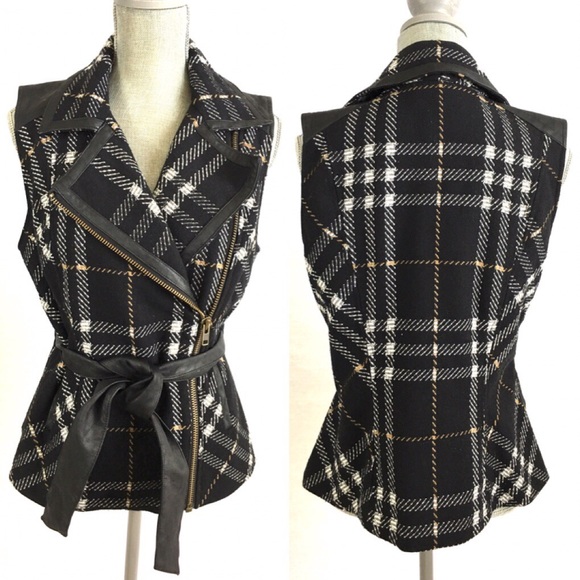 CAbi Women’s Grid Vest Black Plaid Moto Pockets M - Picture 1 of 8